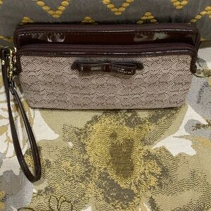Coach Khaki Brown Signature Jacquard Wristlet